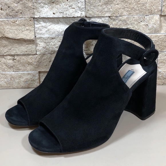 Prada Sandal Black Suede Block Heel - Picture 15 of 16